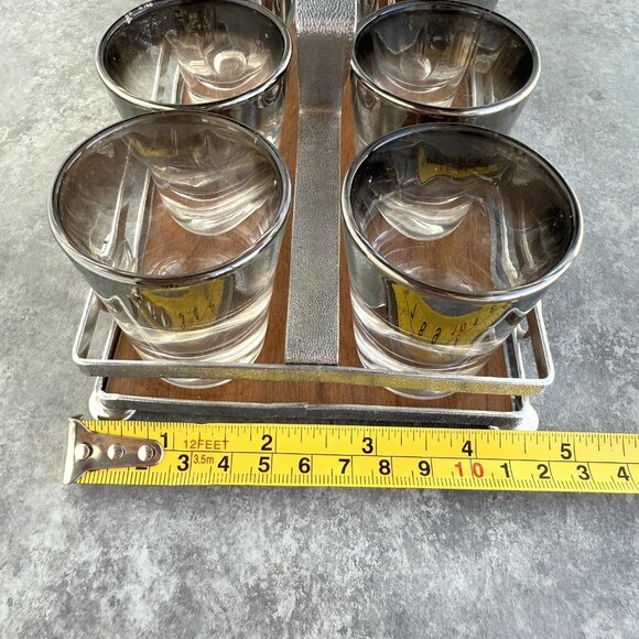 Vintage Silver Fade 8 Shot Glasses w/ Carrier Caddy MCM Barware - Picture 13 of 16